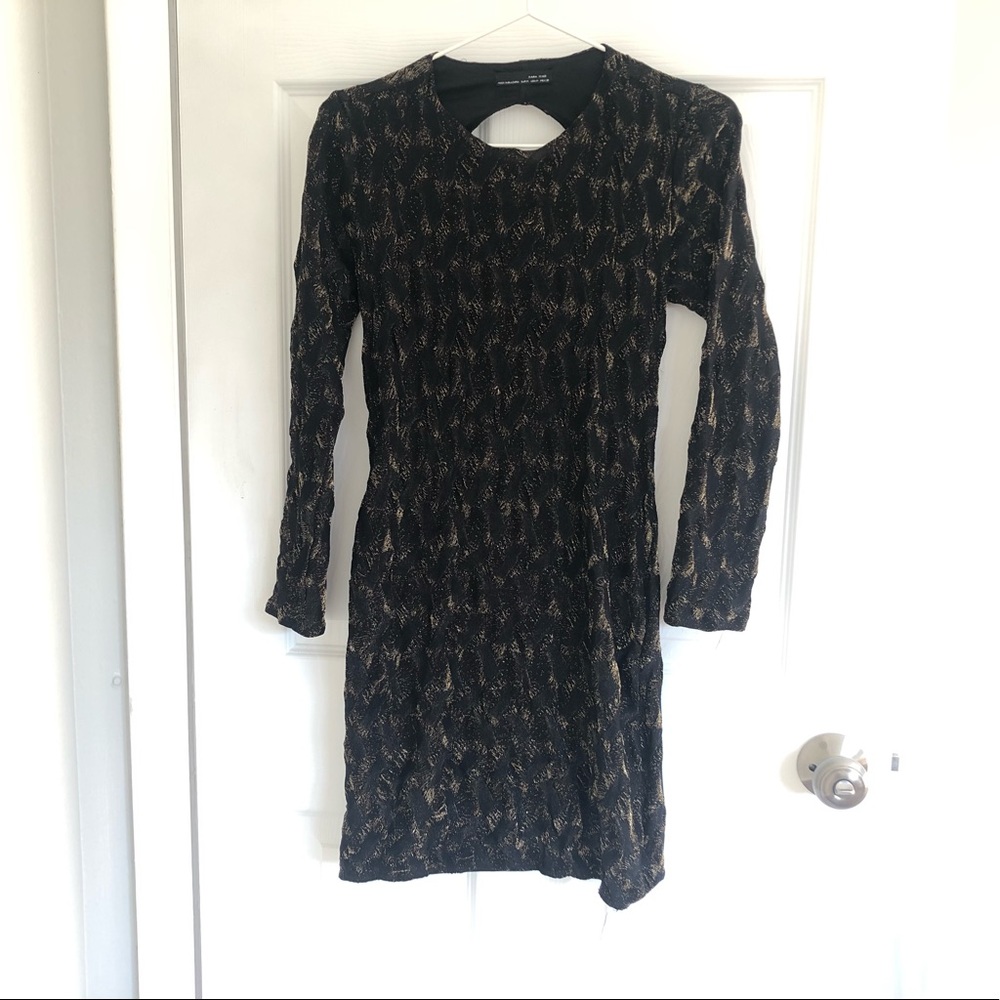 Zara Black & Gold Mini Dress with long sleeves